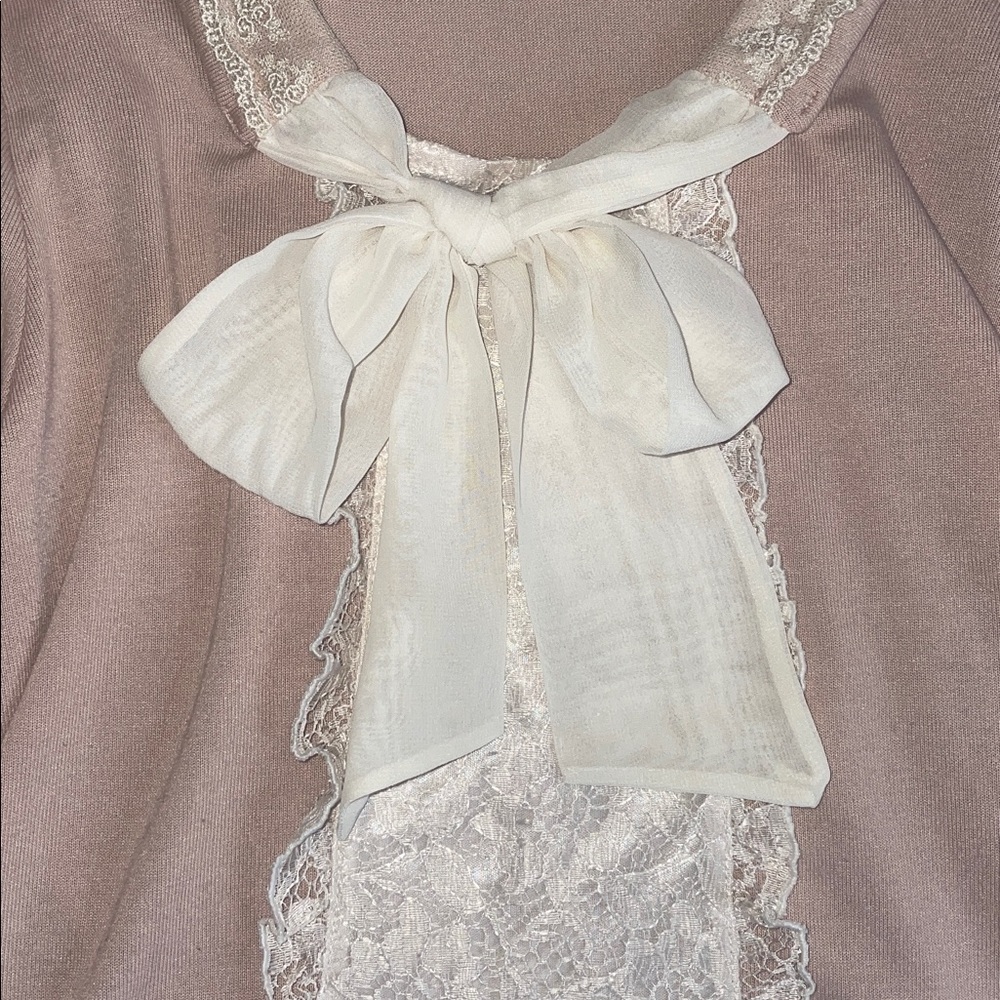 ♡ Axes Femme Pink Long Sleeve Top with Lace and Bow - Picture 6 of 6